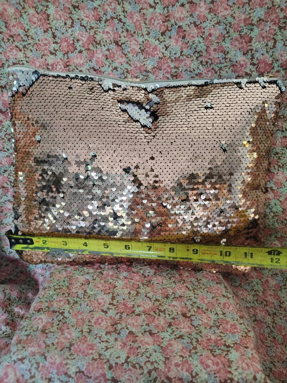 NWOT Large Pink Silver Sequin Makeup Bag Clutch